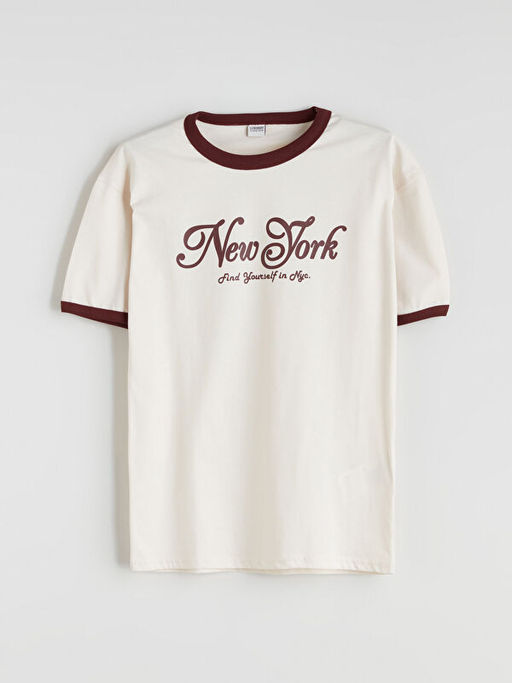 Bisiklet Yaka New York Bask?l? Erkek ?ocuk Ti??rt