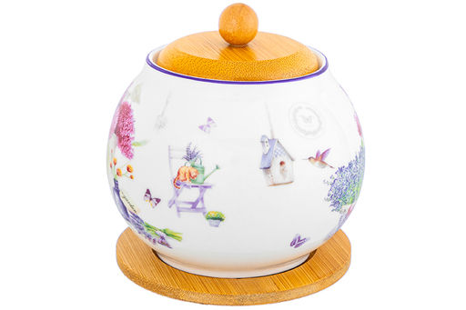 Сахарница 620 мл 11*11*12 см Лаванда + ложка + дер. крышка на дер. подставке NEW BONE CHINA - Elan gallery фото 12