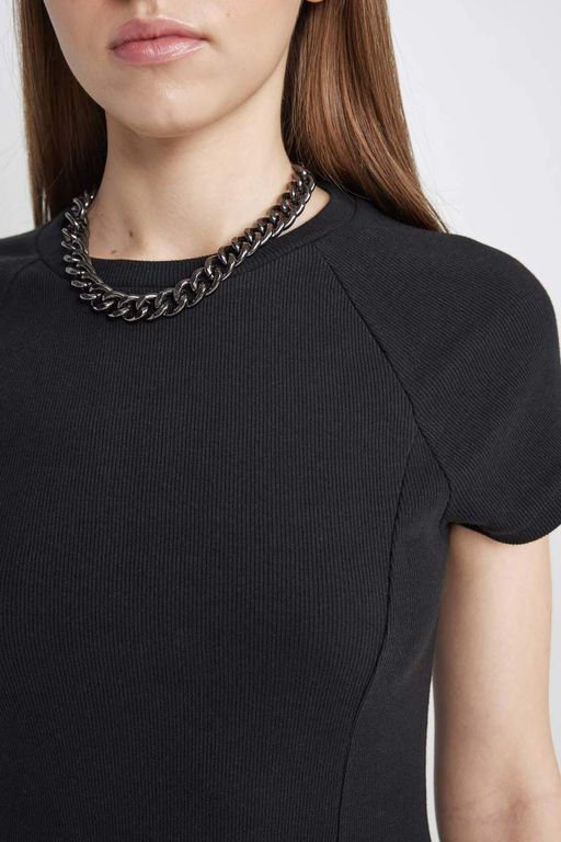 Мини-платье Cool с круглым вырезом в рубчик и короткими рукавами - Defacto фото 5