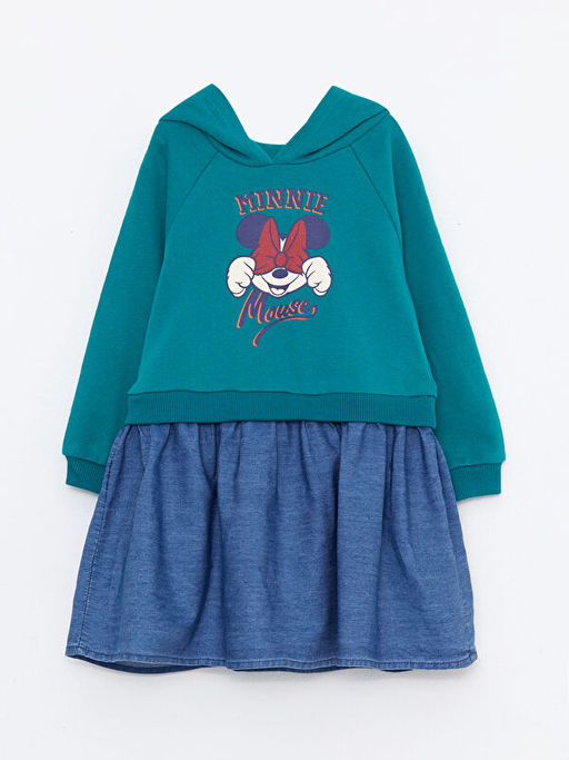 Kap??onlu Uzun Kollu Minnie Mouse Bask?l? K?z Bebek Elbise