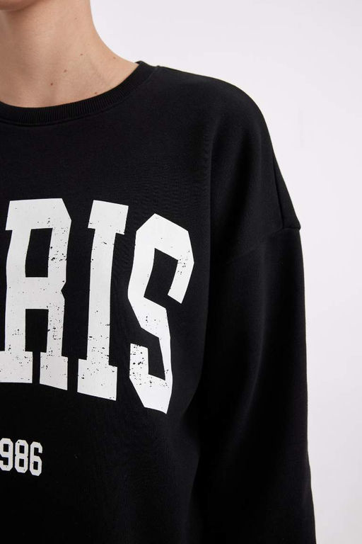 Толстовка из плотной ткани свободного кроя с круглым вырезом и принтом - Defacto фото 4