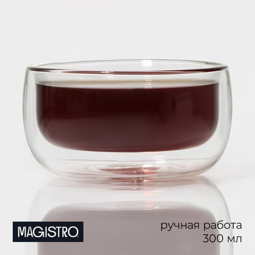 Пиала с двойнми стенками Magistro «Дуо», 300 мл, 11.5×6 см, стекло, прозрачная