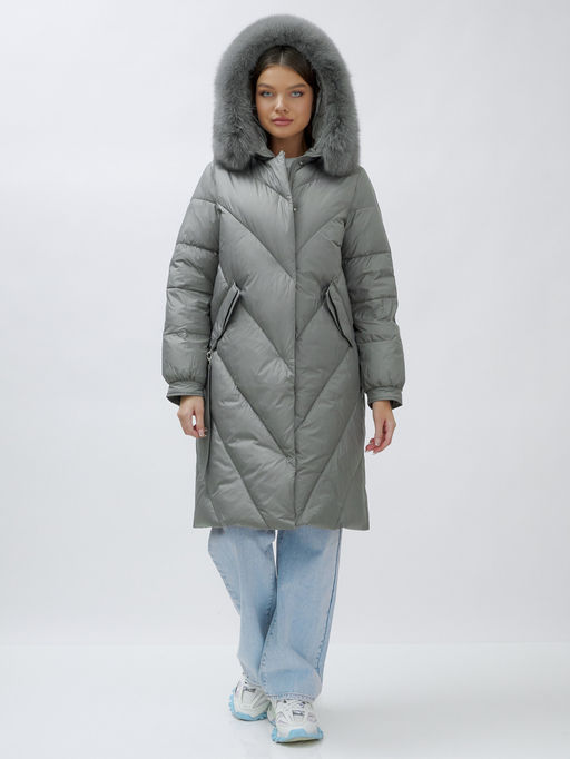 Пальто женское зимние с мехом песец люкс класса серого цвета 1316Sr