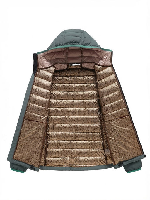 Куртка женская стёганая с капюшоном с графеновой подкладкой цвета хаки 9624_1Kh