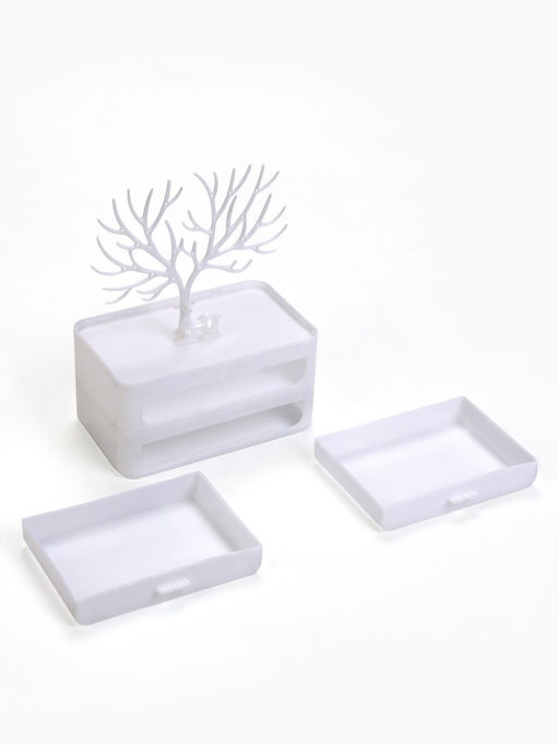 Шкатулка для украшений «Олень», 2 яруса, квадратная подставка,17×11×24.8 см, белая