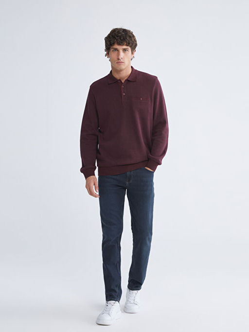 Polo Yaka Uzun Kollu Erkek Sweatshirt