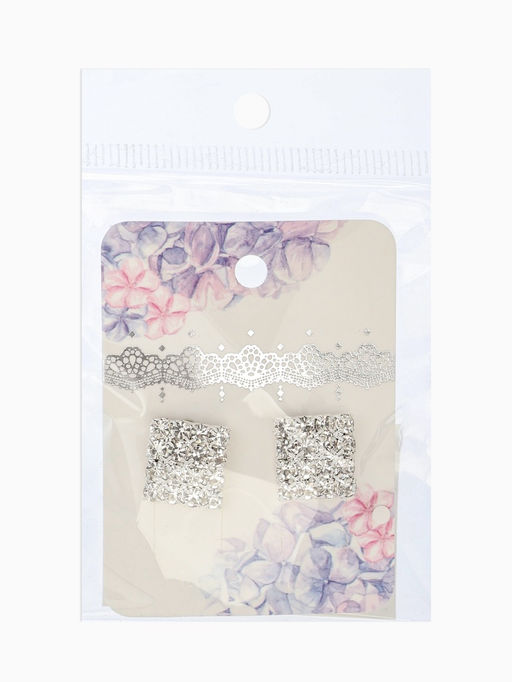 Цена за 2 шт. Серьги со стразами "Квадрат" 12*12мм, цвет белый в серебре