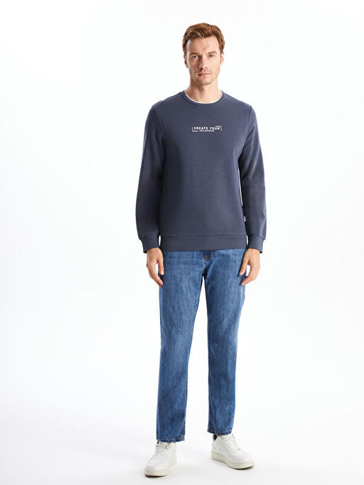 Bisiklet Yaka Uzun Kollu Bask?l? Erkek Sweatshirt - Waikiki фото 5