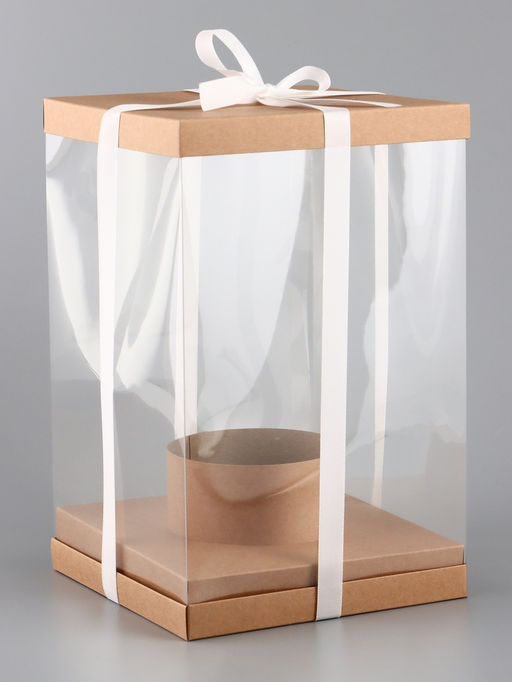 Коробка PVC, для цветов с лентой, 28?18?18 см, крафт - UPAK LAND фото 2