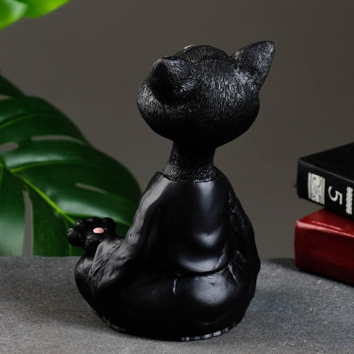 Фигурка полистоун «Кошка йог», чёрная, 11×23×6 см