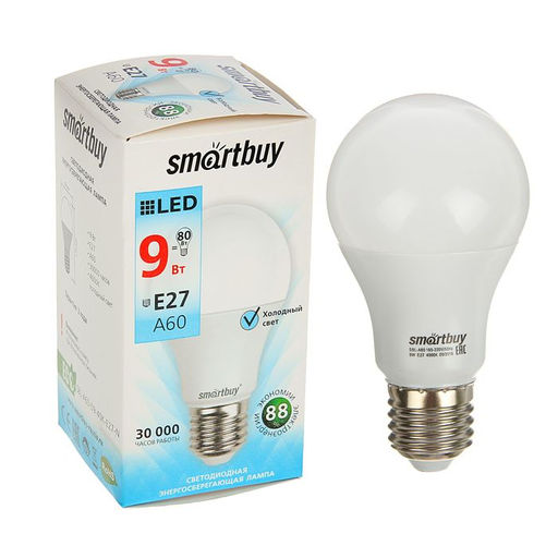 Цена за 2 шт. Лампа cветодиодная Smartbuy, E27, A60, 9 Вт, 4000 К, дневной белый свет
