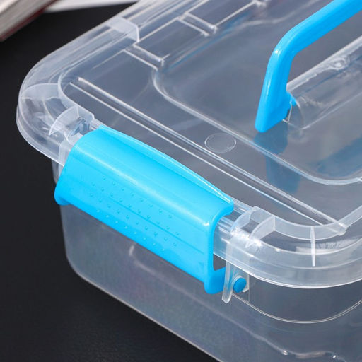 Контейнер для хранения, крышка с ручкой на защёлке, 1.4 л, 20×15×7.5 см, прозрачный корпус, голубая ручка