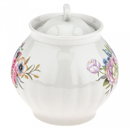 Сахарница фарфоровая "Розы 3D" 750мл, д13см, h12см, форма "Белый лебедь" (Россия)