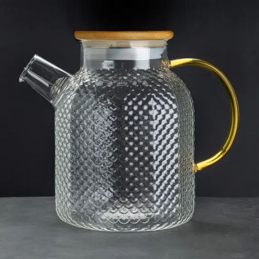 Чайник, стекло 1600 мл, желтая ручка, крышка бамбук - Fujian Province Guang Fu Tea фото 2