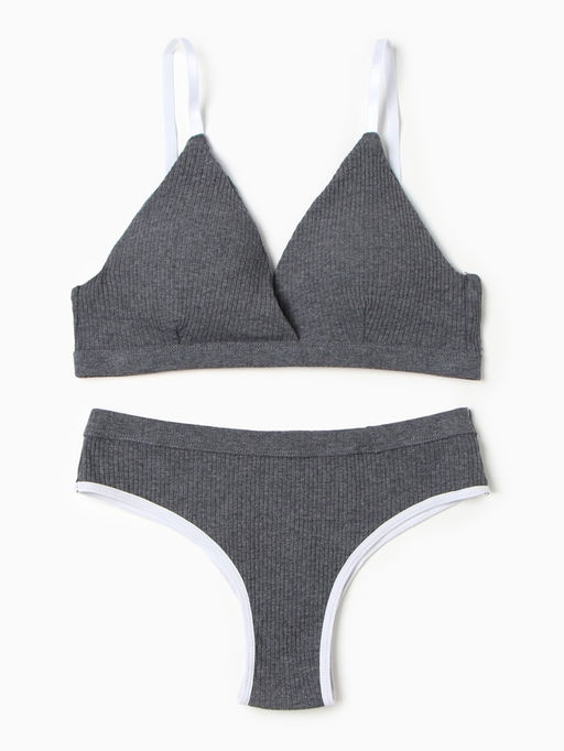 Комплект нижнего белья женский (топ, трусы) Collorista, тёмно-серый, размер 44-46