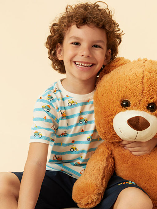 Bask?l? Erkek ?ocuk ?ortlu Pijama Tak?m?