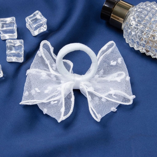 Цена за 6 шт. Бант для волос на резинке «Школьница», прозрачный в горошек, 10 см, белый