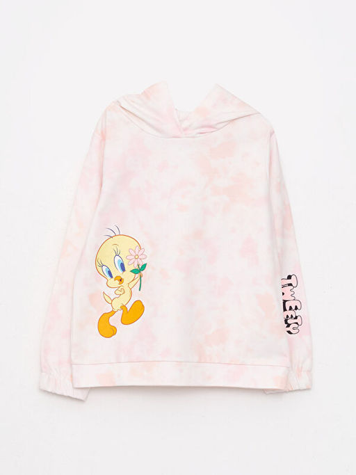 Kap??onlu Tweety Bask?l? Uzun Kollu K?z ?ocuk Sweatshirt