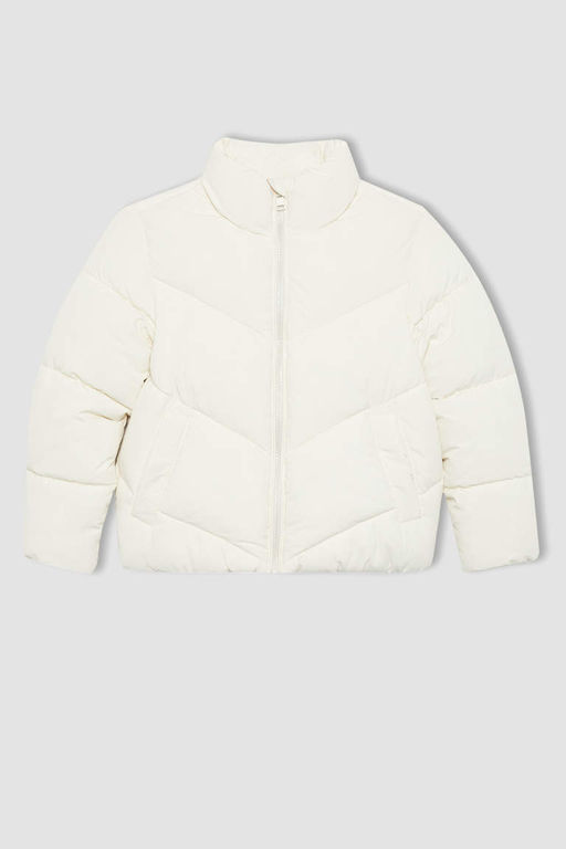 Водоотталкивающий пуховик с воротником-стойкой и полярной подкладкой для девочек - Defacto фото 9