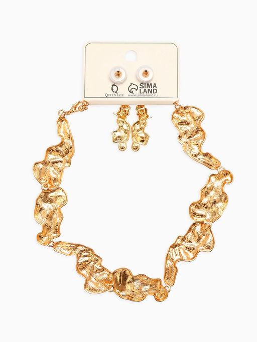Набор 2 предмета: серьги, колье Мятое, 35 см, серьги 6 см, цвет золото