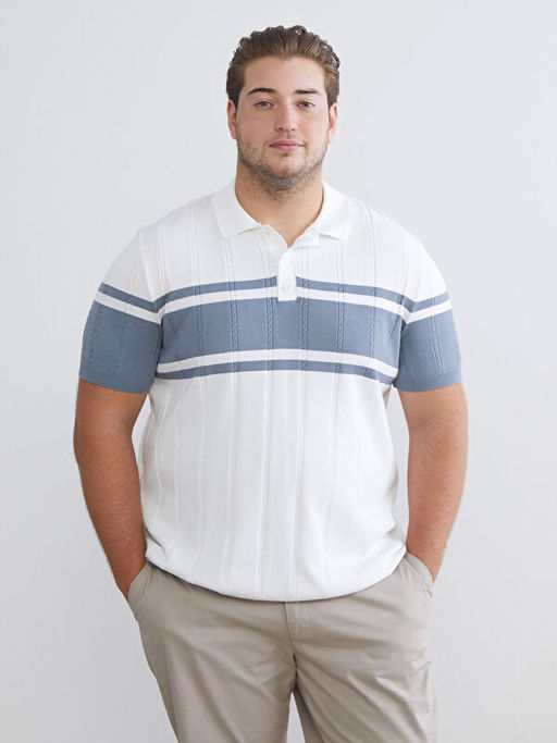 Polo Yaka K?sa Kollu ?izgili Erkek Triko Kazak