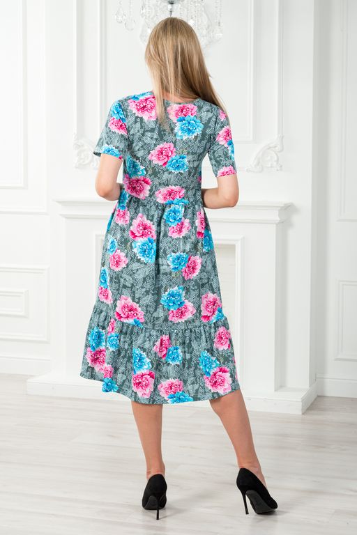 Платье женское с рукавами из кулирки Шейла пион на сером - Амадэль фото 12