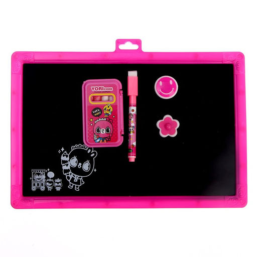 Доска магнитная двухсторонняя, под маркер и мел, мел 3 шт. в машинке, маркер, магниты 2 шт., цвет МИКС