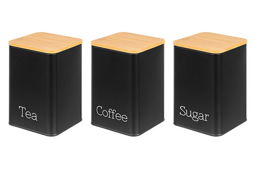 Набор 3 банок для сыпучих продуктов 1,1 л 9,5*9,5*14,5 см Чай, кофе, сахар черный с бамбук.крыш - Elan gallery фото 9
