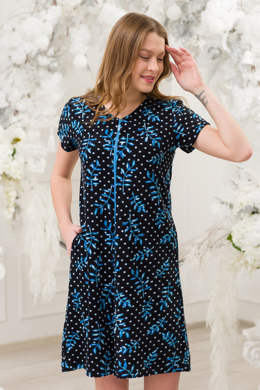 Халат женский из махры Сан-Франциско голубые веточки