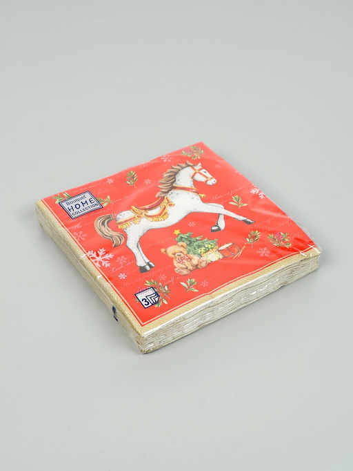 Цена за 3 шт. Салфетки бумажные трёхслойные «Новогодняя лошадка. Красный фон», 33×33, 20 шт.