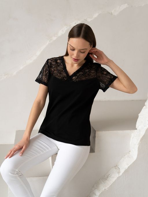 Футболка с кружевом.арт.406-2,черная - Binita фото 12