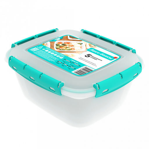 Контейнер для продуктов набор 5 шт: 0,38л, 0,8л, 1,5л, 2,5л, 3,9л, с клипсами, уплотнитель, полипропилен, подходит для СВЧ (Россия) - Домашняя мода фото 2