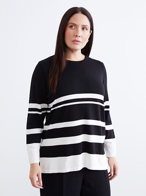 Bisiklet Yaka ?izgili Kad?n Triko Kazak