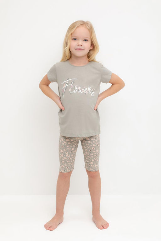 К 1647/пыльно-оливковый,полевые цветы пижама для дев