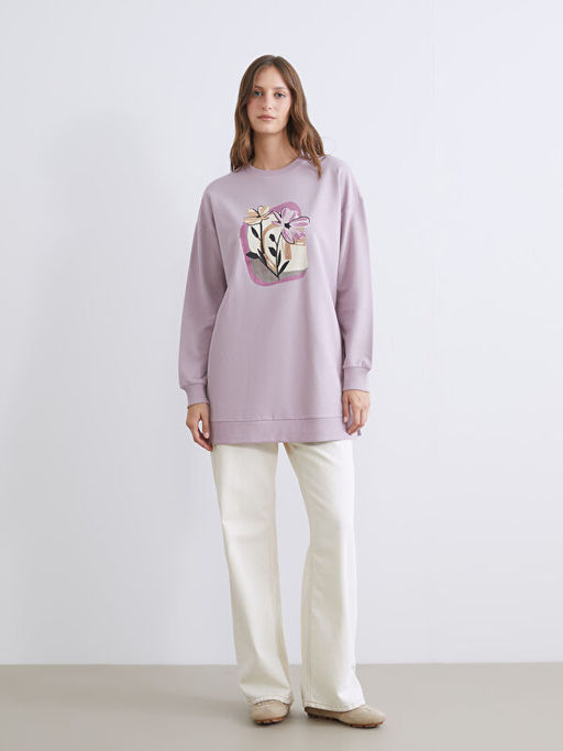 ?i?ekli Oversize Kad?n Sweatshirt Tunik