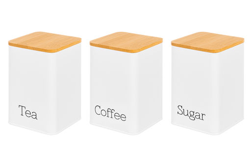 Набор 3 банок для сыпучих продуктов 1,1 л 9,5*9,5*14,5 см Tea, coffee, sugar белый с бамбук.крышк - Elan gallery фото 4