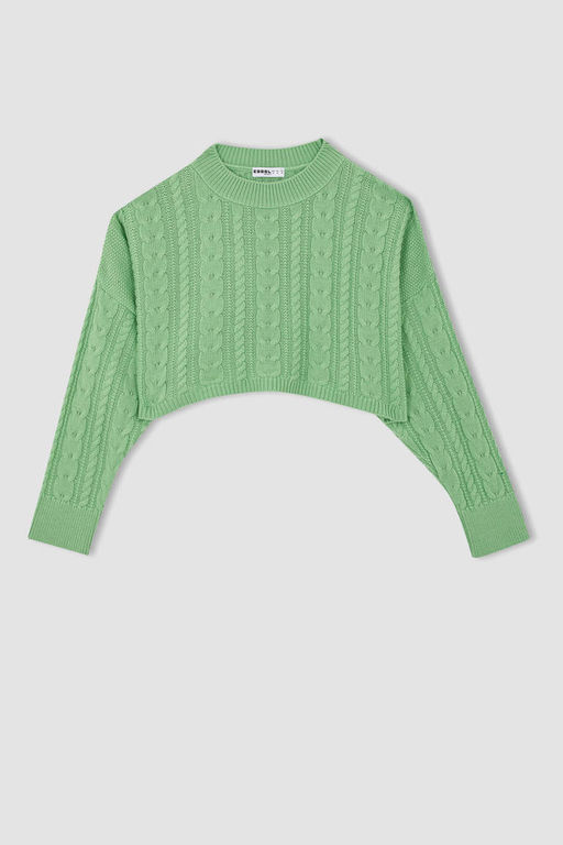 Укороченный вязаный свитер с вырезом лодочка Cool Relax Fit - Defacto фото 7