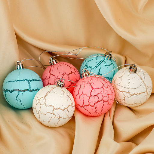 Ёлочные игрушки Кракле, шары новогодние, d=6 см, набор 6 шт., МИКС