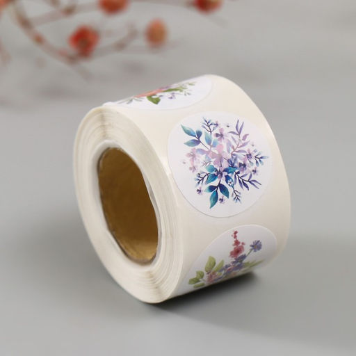 Цена за 2 шт. Наклейка бумага "Цветочные букеты" d=2,5 см 252 шт в рулоне