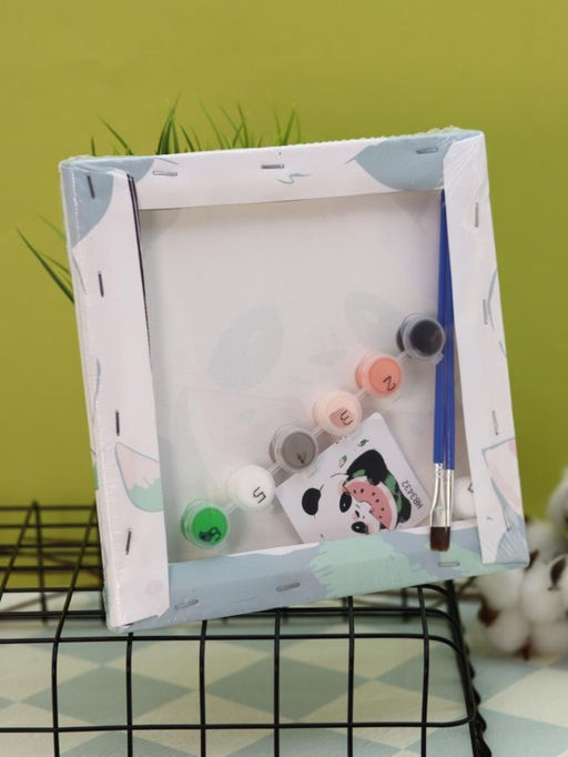 Картина по номерам на подрамнике Draw Me! Panda with watermelon, (20*20 см)