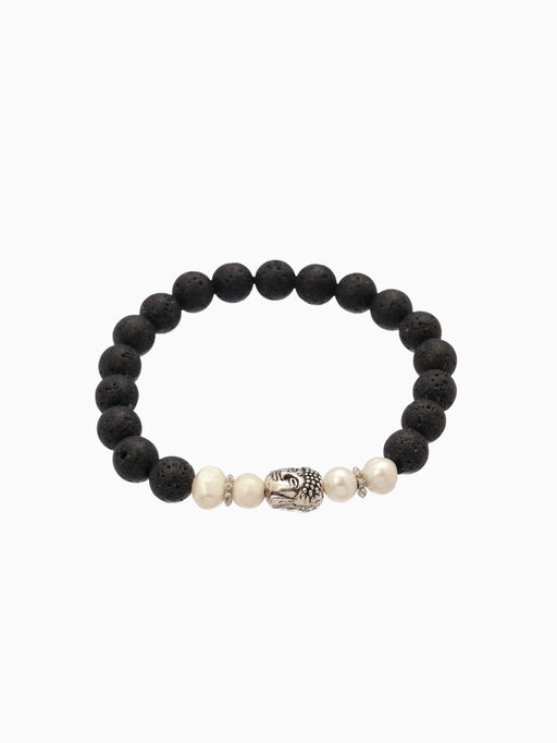 Браслет «Будда», длина 18 см, жемчуг, лава
