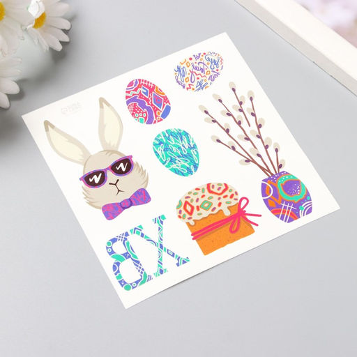 Переводные тату цветные Кролик в очках, временные татуировки, 10?10 см - Арт узор фото 2