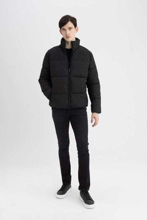 Пальто приталенного кроя с воротником-стойкой на подкладке - Defacto фото 2