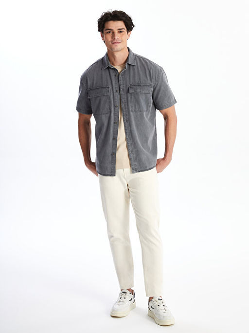 Rahat Kal?p K?sa Kollu Erkek Jean G?mlek