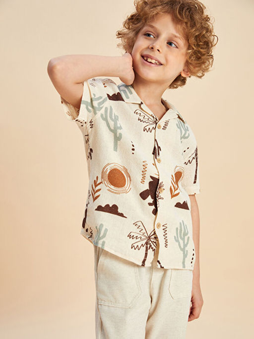 Bask?l? K?sa Kollu Erkek ?ocuk G?mlek