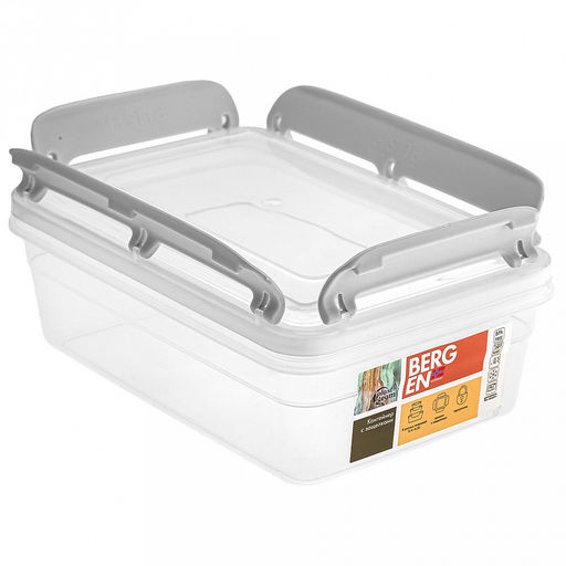 "Bergen" Контейнер для продуктов пластмассовый 1,4л, 21,5х15,1х7,5см, с защелками, пепельный жемчуг, подходит для СВЧ (Россия)