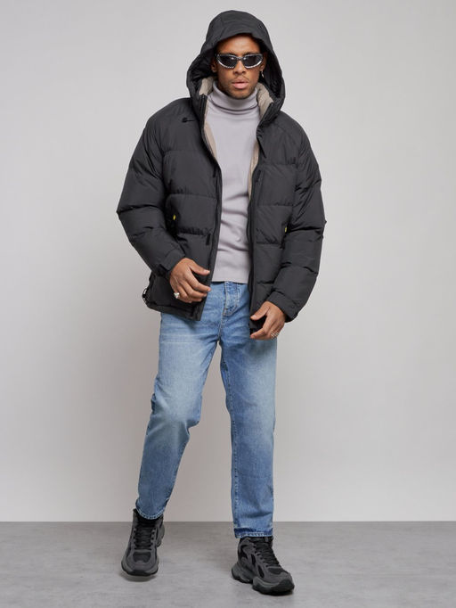 Куртка спортивная болоньевая мужская зимняя с капюшоном черного цвета 3111Ch - Wonderrman фото 6