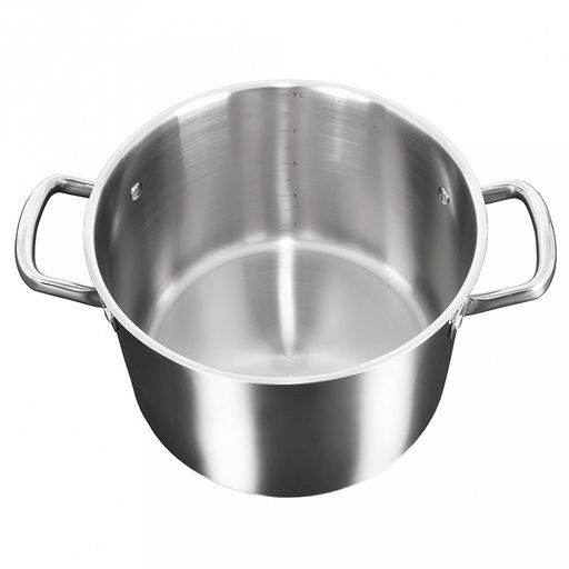 Кастрюля из нержавеющей стали "Leon" 9л, д26см, h25,8см, дно д24,5см, s0,8мм, стеклянная крышка, плоское, утолщенное дно, ТРС (теплораспределительный слой), нержавейка AISI 304 (18/10) (Россия) Подходит для всех видов плит, включая индукционную.