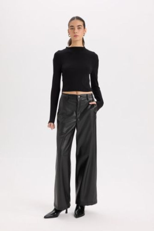 Culotte Cepli Yuksek Bel Genis Paca Suni Deri Pantolon