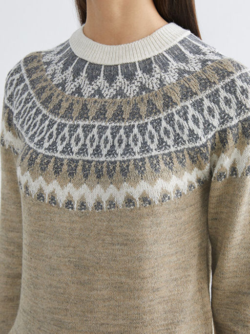 Bisiklet Yaka Desenli Kad?n Triko Kazak